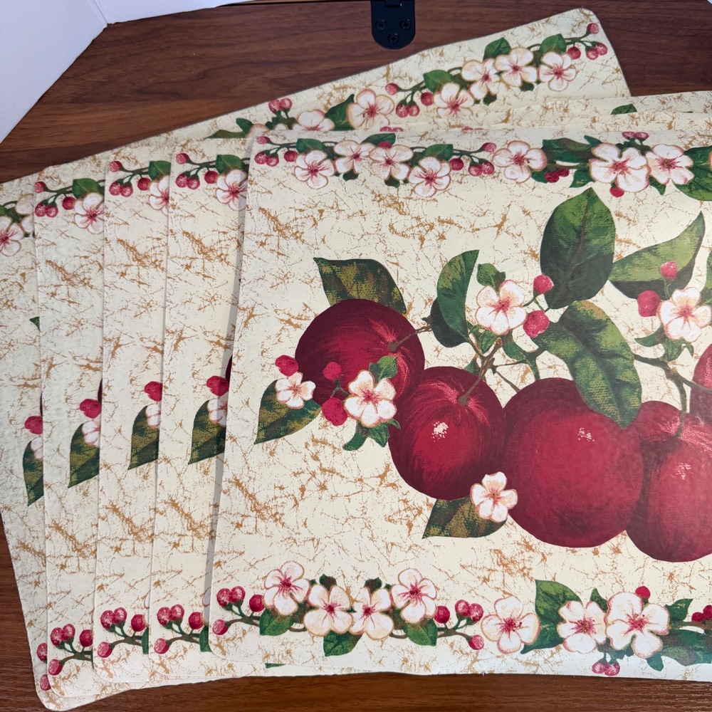 Discontinued Apple Delight Vinyl Placemats Set of 5 Red Apples Farmhouse Kmart